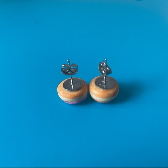 Pink Sprinkle Donut Stud Earrings Handmade ChellePastel Dopamine Jewelry EUC - Picture 4 of 12